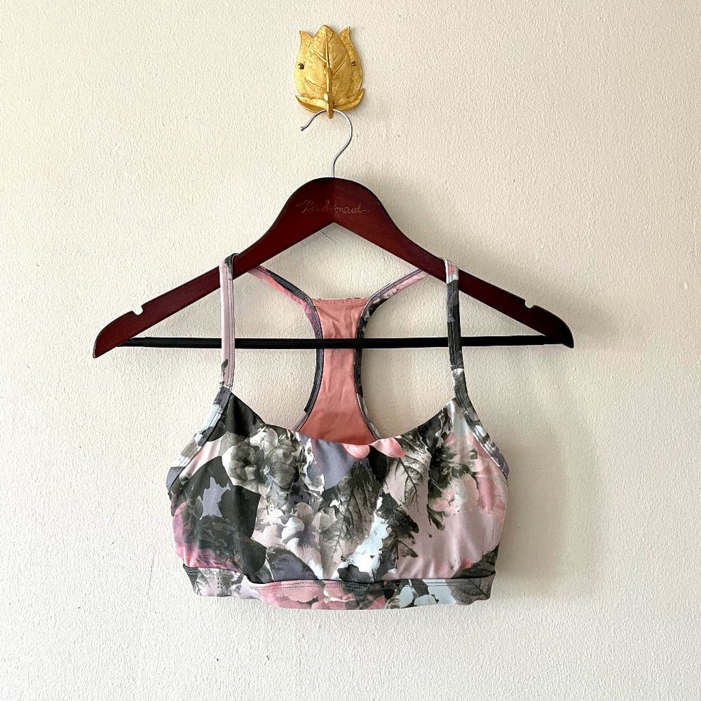 Fabletics | Pink/Gray Camo Floral Racerback Mesh Athletic Sports Bra XS